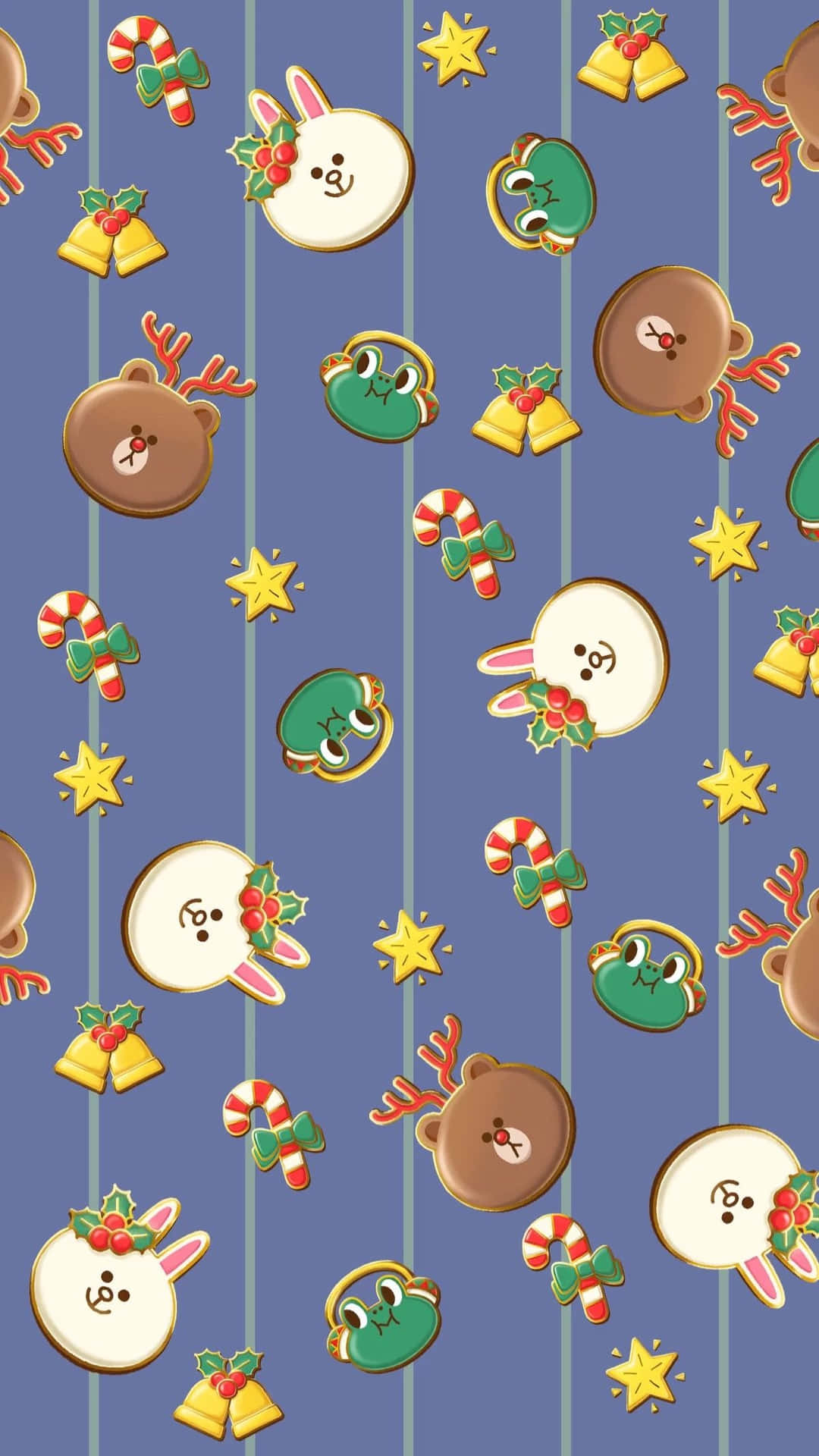 A Christmas Pattern With A Lot Of Cartoon Characters Wallpaper