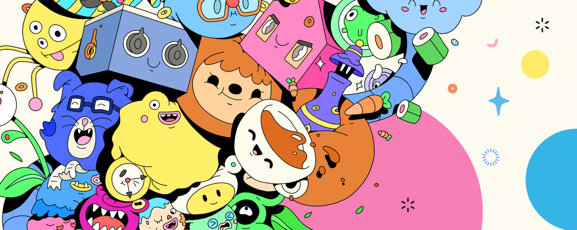 A Group Of Cartoon Characters In A Circle Wallpaper