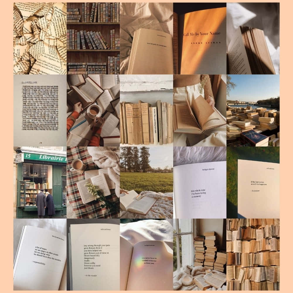 A Collage Of Photos Of Books And Bookshelves