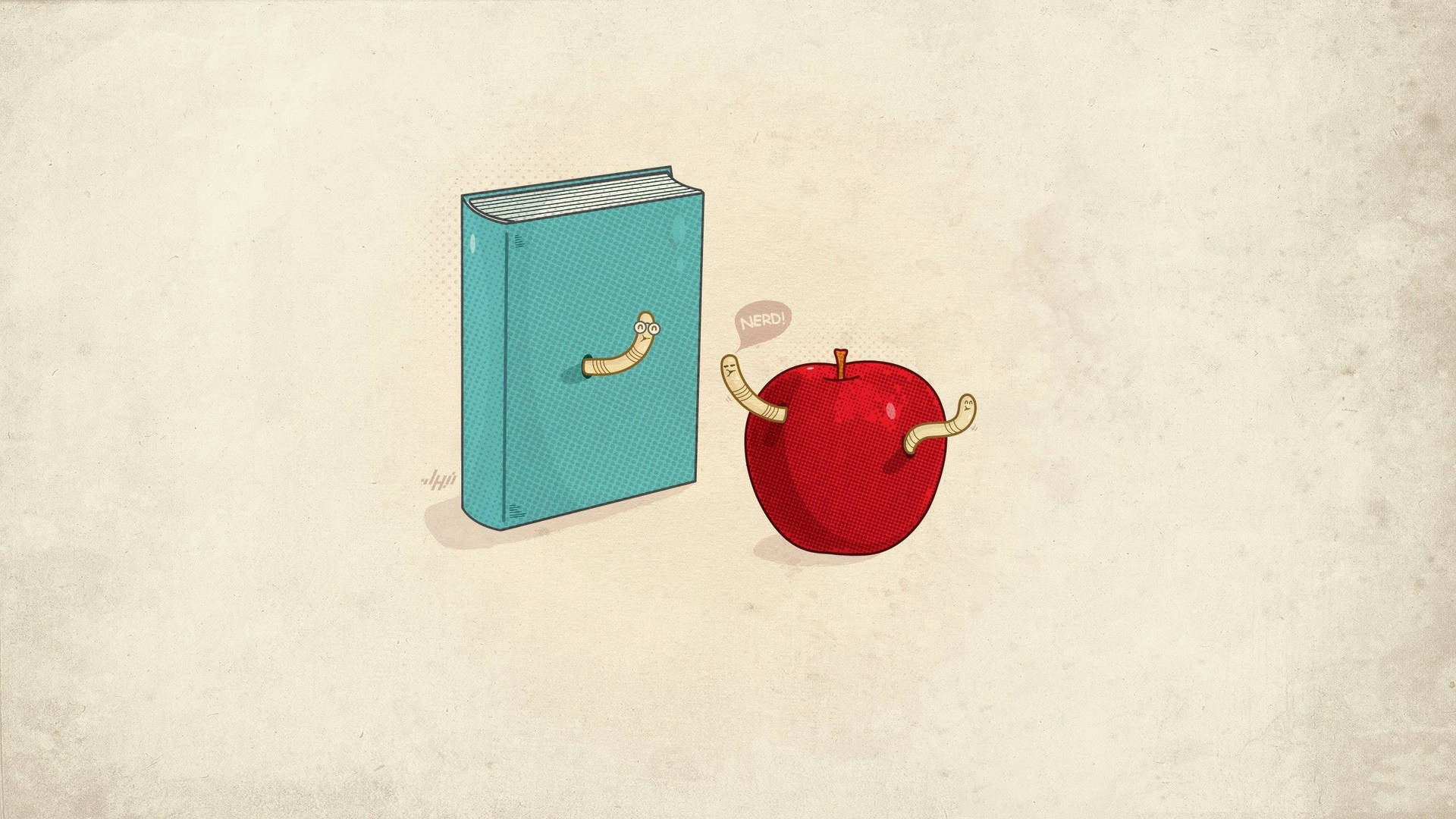Book and apple with worms wallpaper