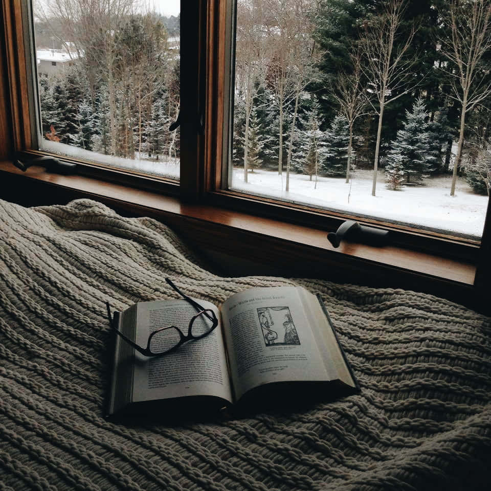 Book And Eyeglass Cozy Winter Aesthetic Photography Wallpaper