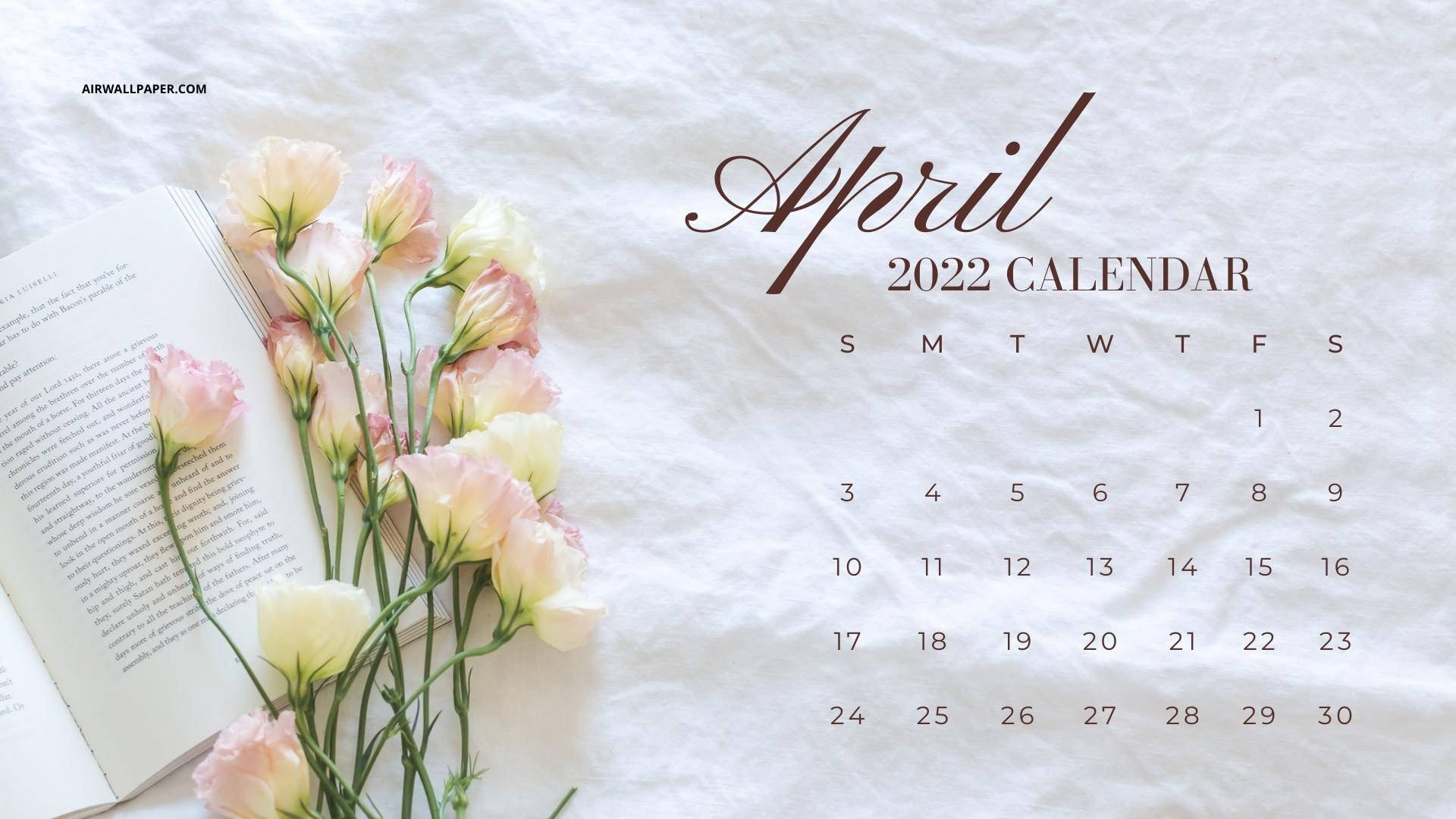 Bog og blomst April 2022 kalender tapet Wallpaper
