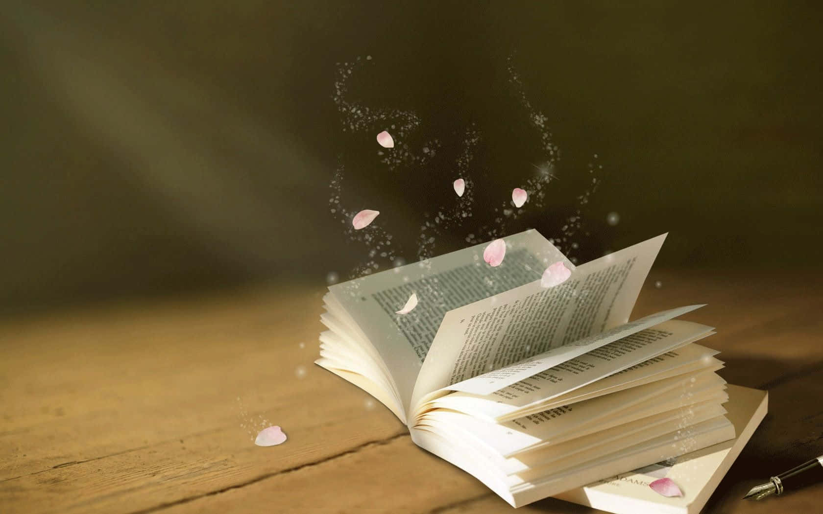 A Book With Pink Petals Flying Out Of It