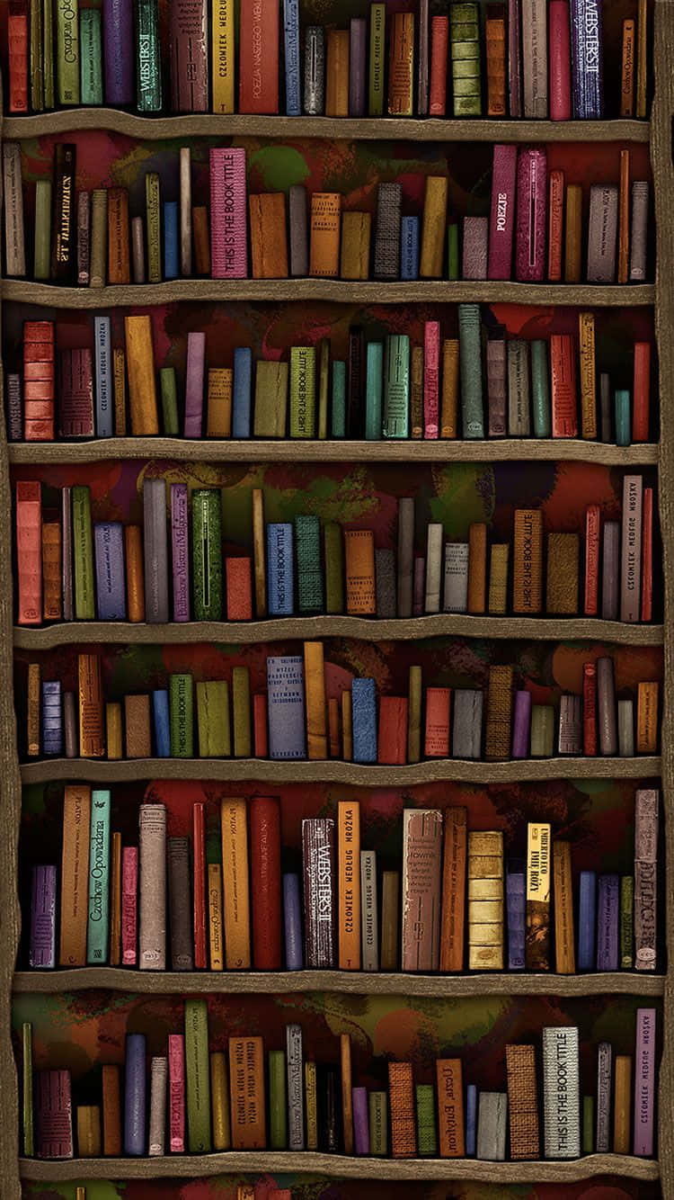 Enfarverig Bogreol Med Mange Bøger.