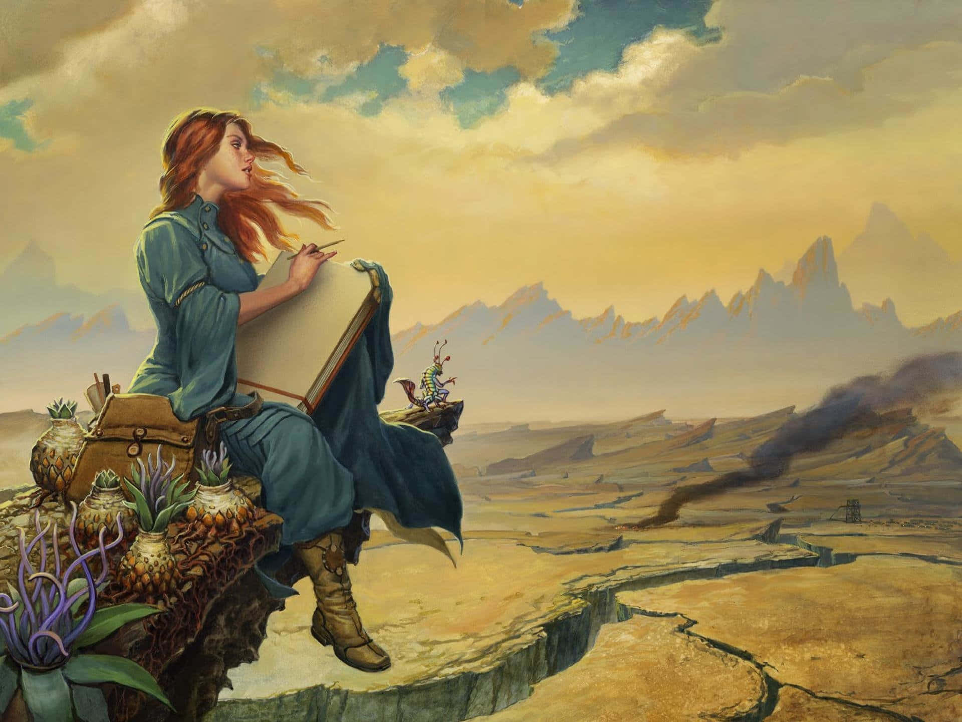 A Woman Is Sitting On A Cliff Reading A Book
