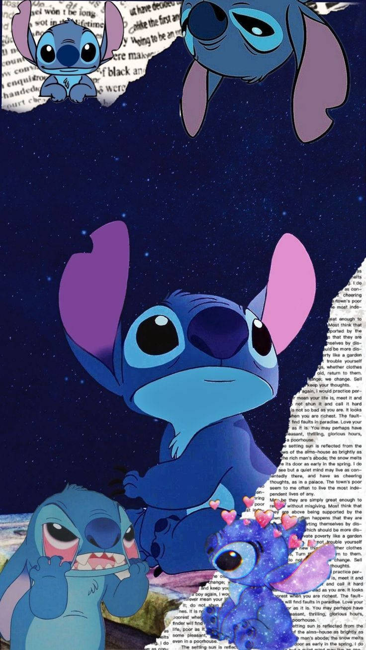 Download Book Pages And Stitch Collage Wallpaper | Wallpapers.com