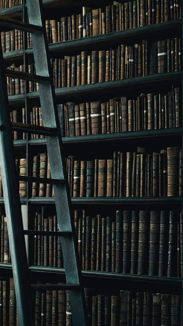 Books And Ladder iPhone Dark Wallpaper