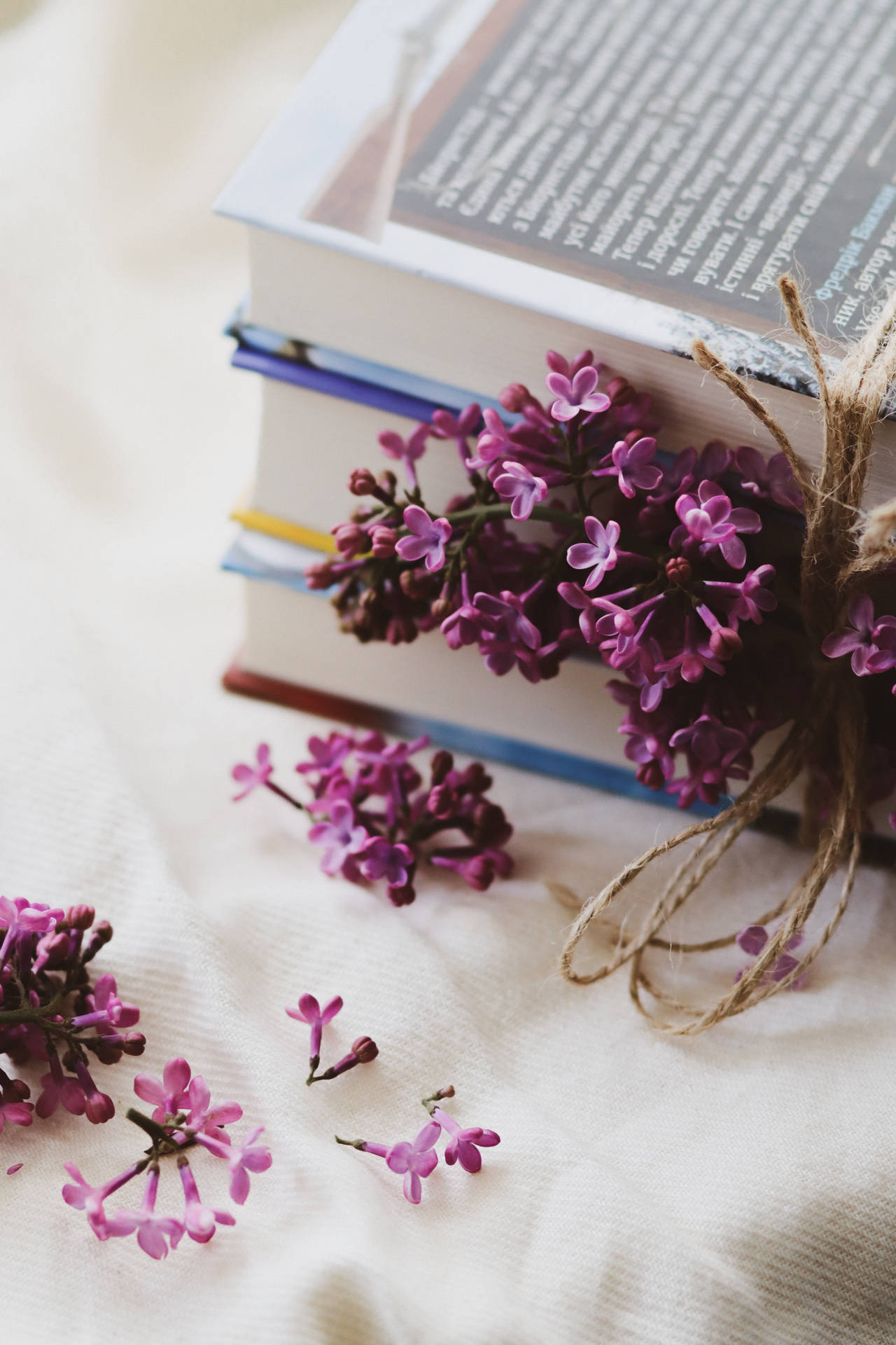 Books And Purple Flowers Aesthetic Wallpaper