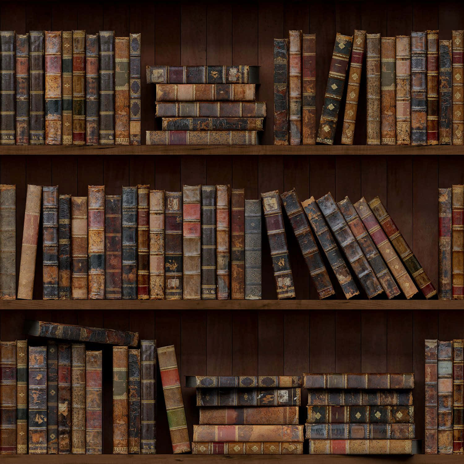 A Book Shelf With Many Old Books On It