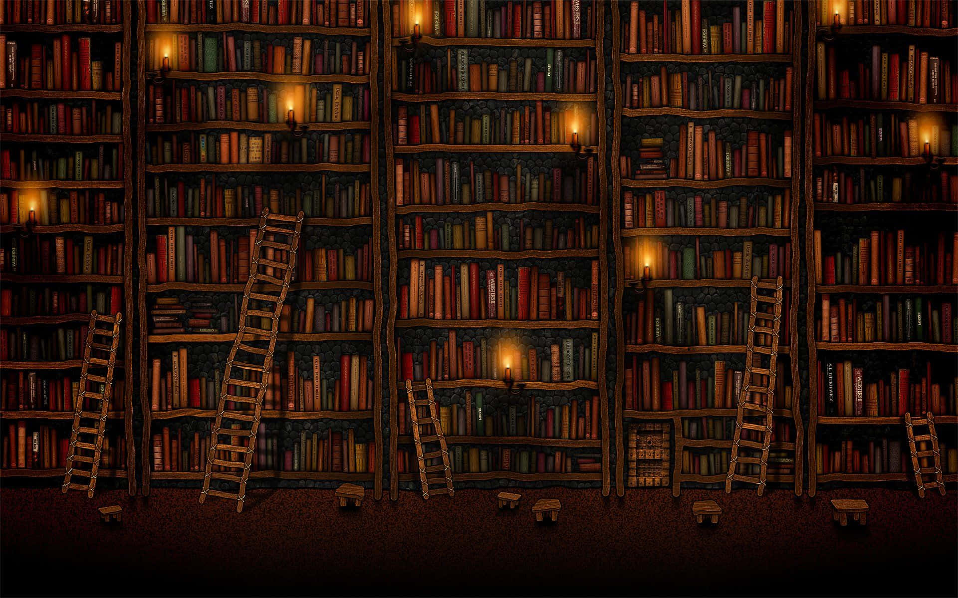 A Library With Ladders And Books
