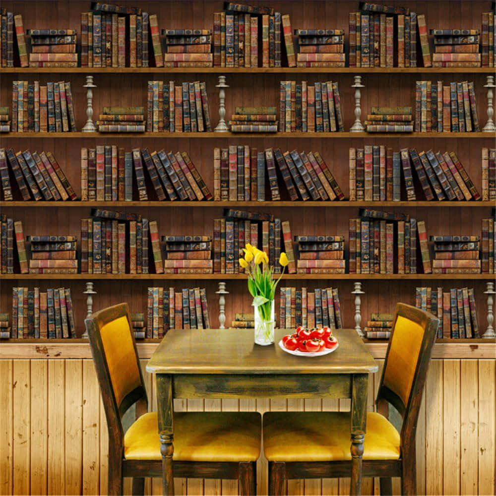 Digital Image Of Bookshelf Background For Desktop Background