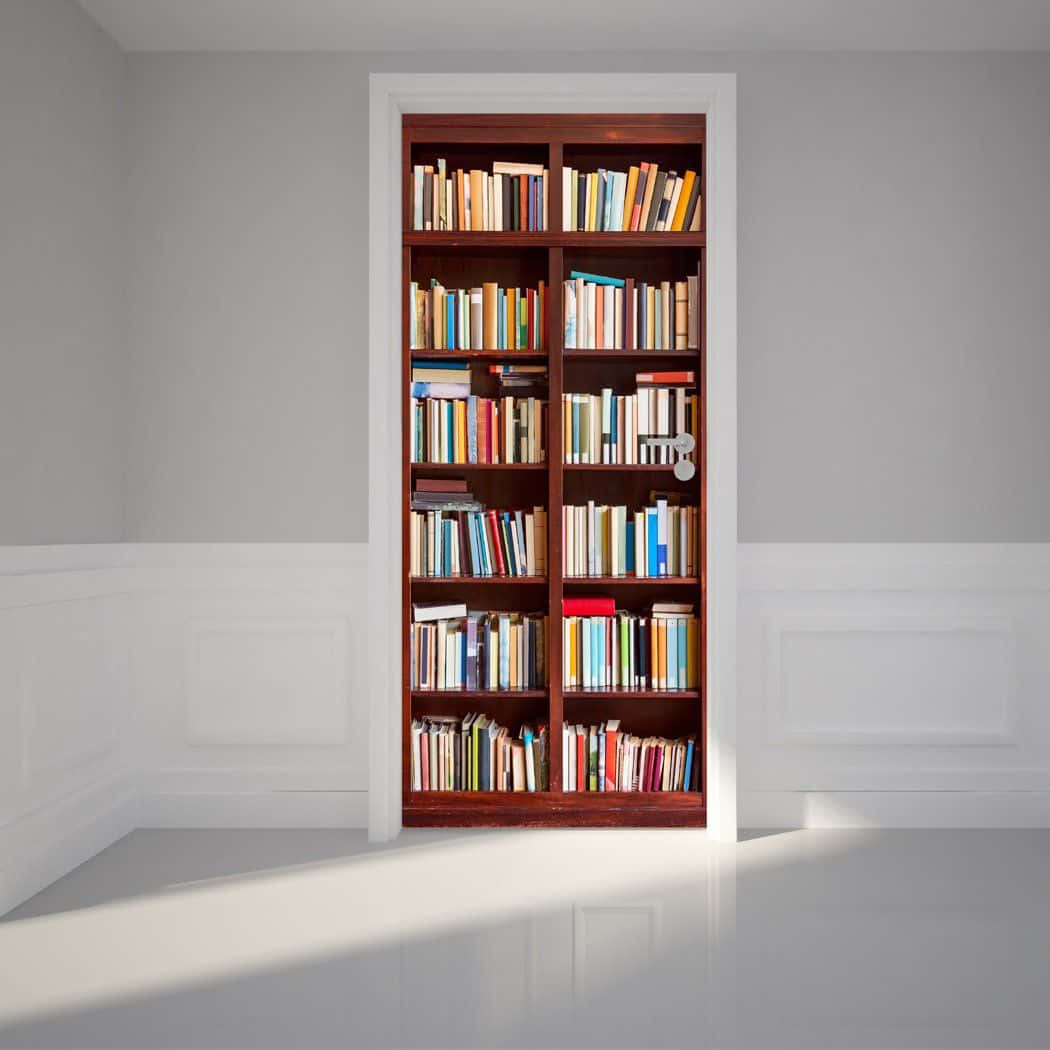 White Library Door Bookshelf Background For Desktop Background