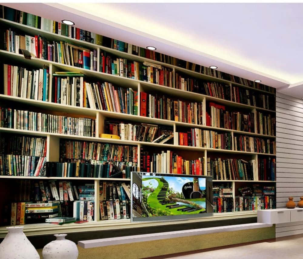 Living Room Bookshelf Background For Desktop Computer Background