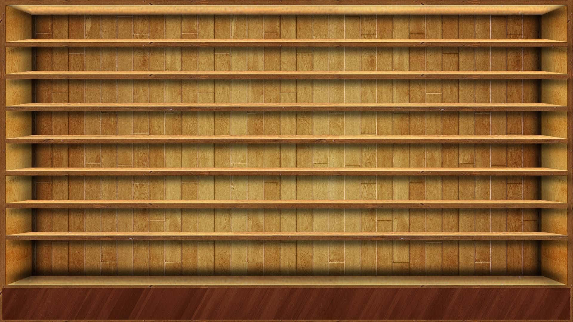Big Empty Brown Wooden Bookshelf Background For Desktop Background