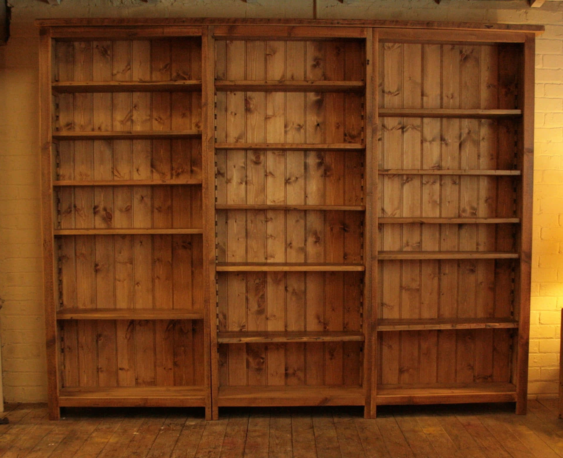 Empty Brown Wooden Bookshelf Background For Desktop Background