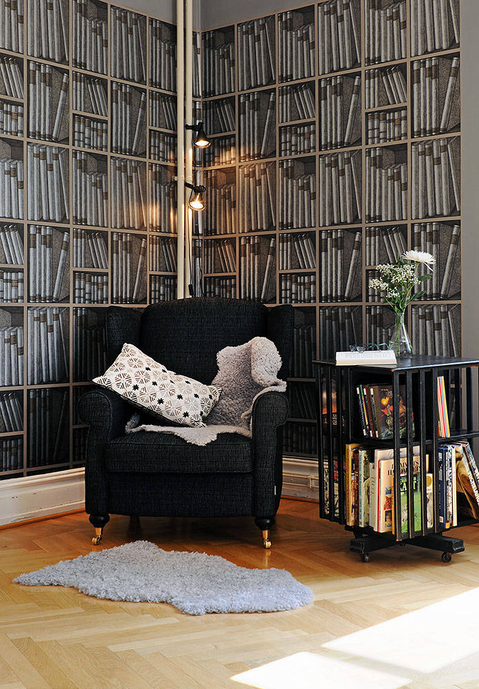 Bookshelf Black Chair Wallpaper