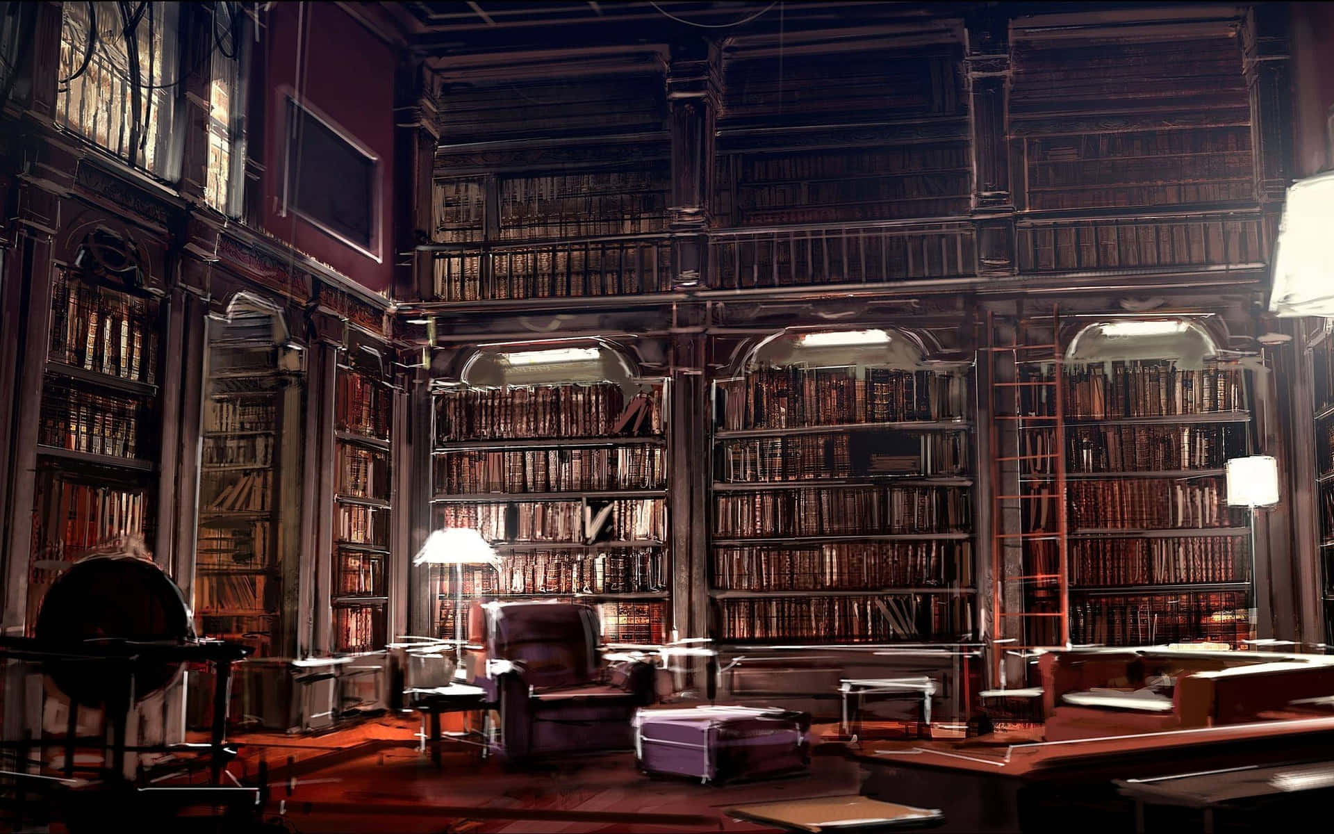 Bookshelf Inside An Old Library Picture