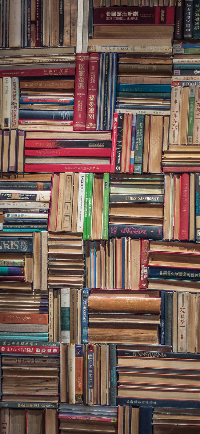 Bookshelf Pile Of Books Wallpaper