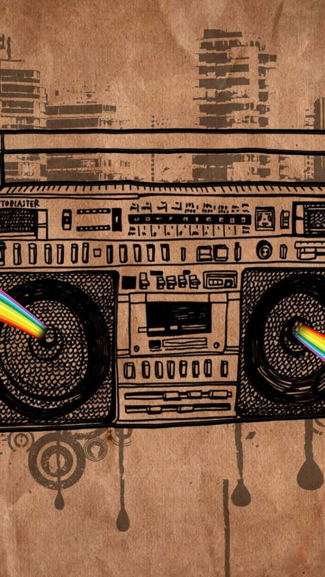 Line Art of a Boombox Radio Receiver Wallpaper