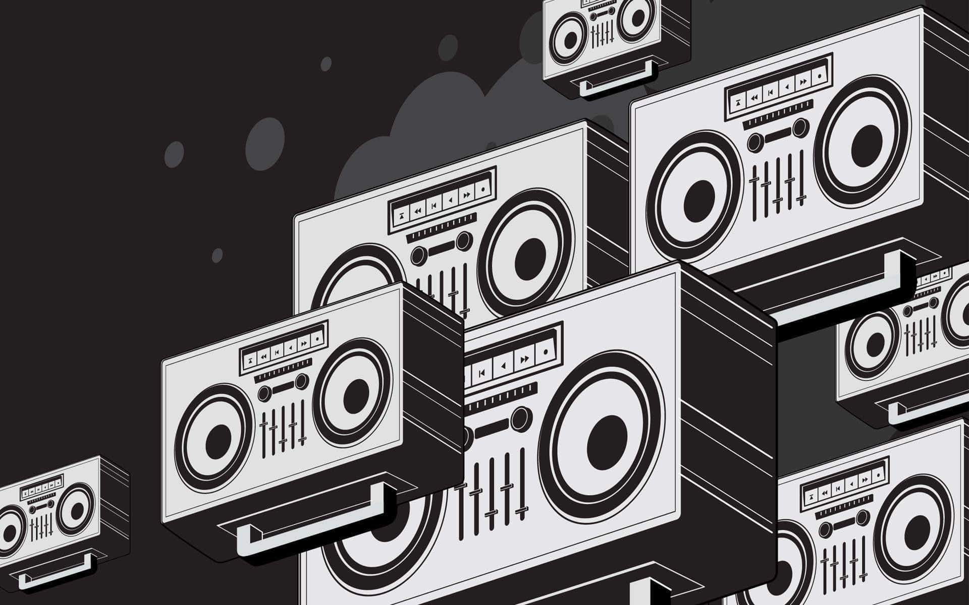 Black And White Old School Boombox Wallpaper
