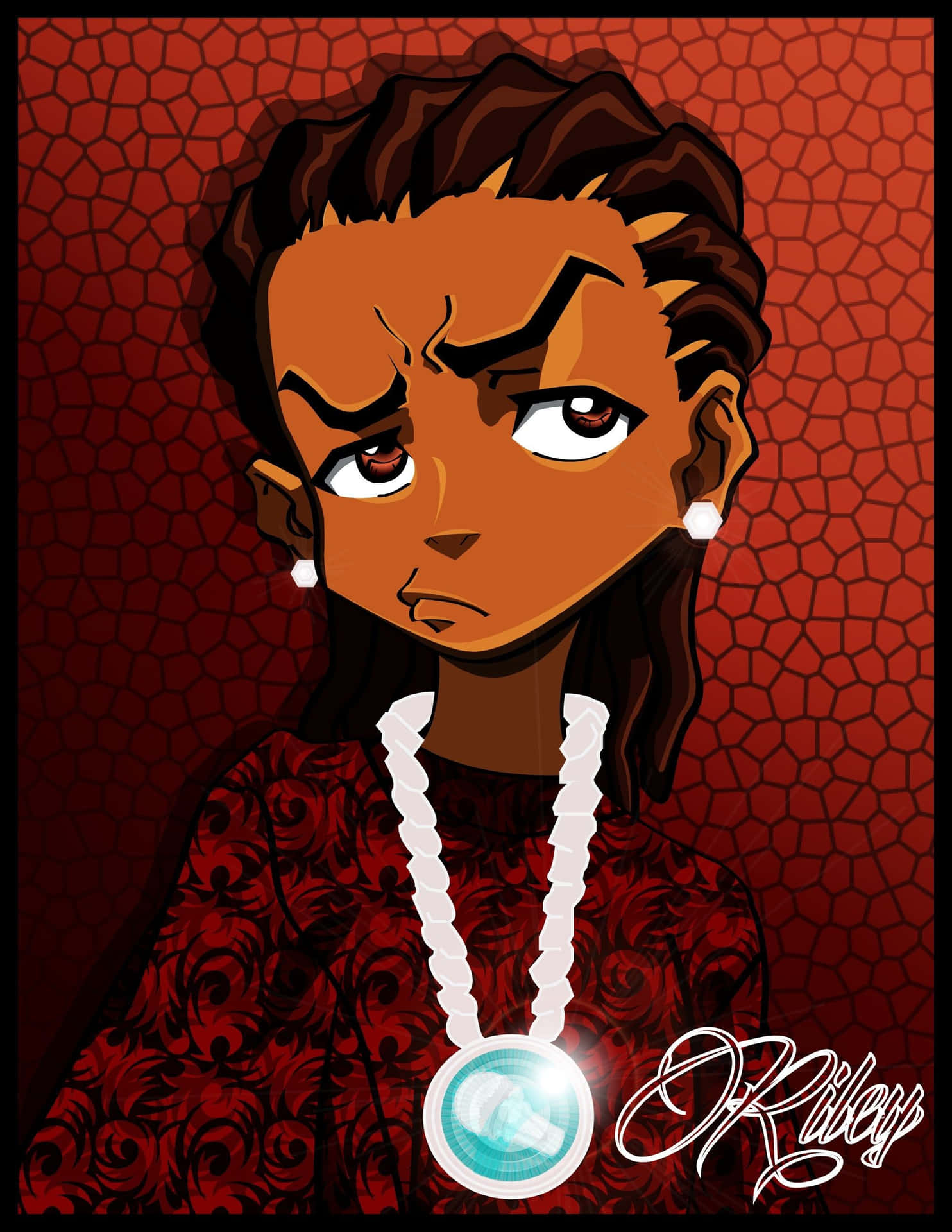 A Cartoon Image Of A Black Man With A Necklace Wallpaper