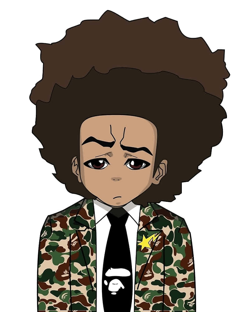 A Cartoon Of A Black Man With A Camouflage Jacket Wallpaper