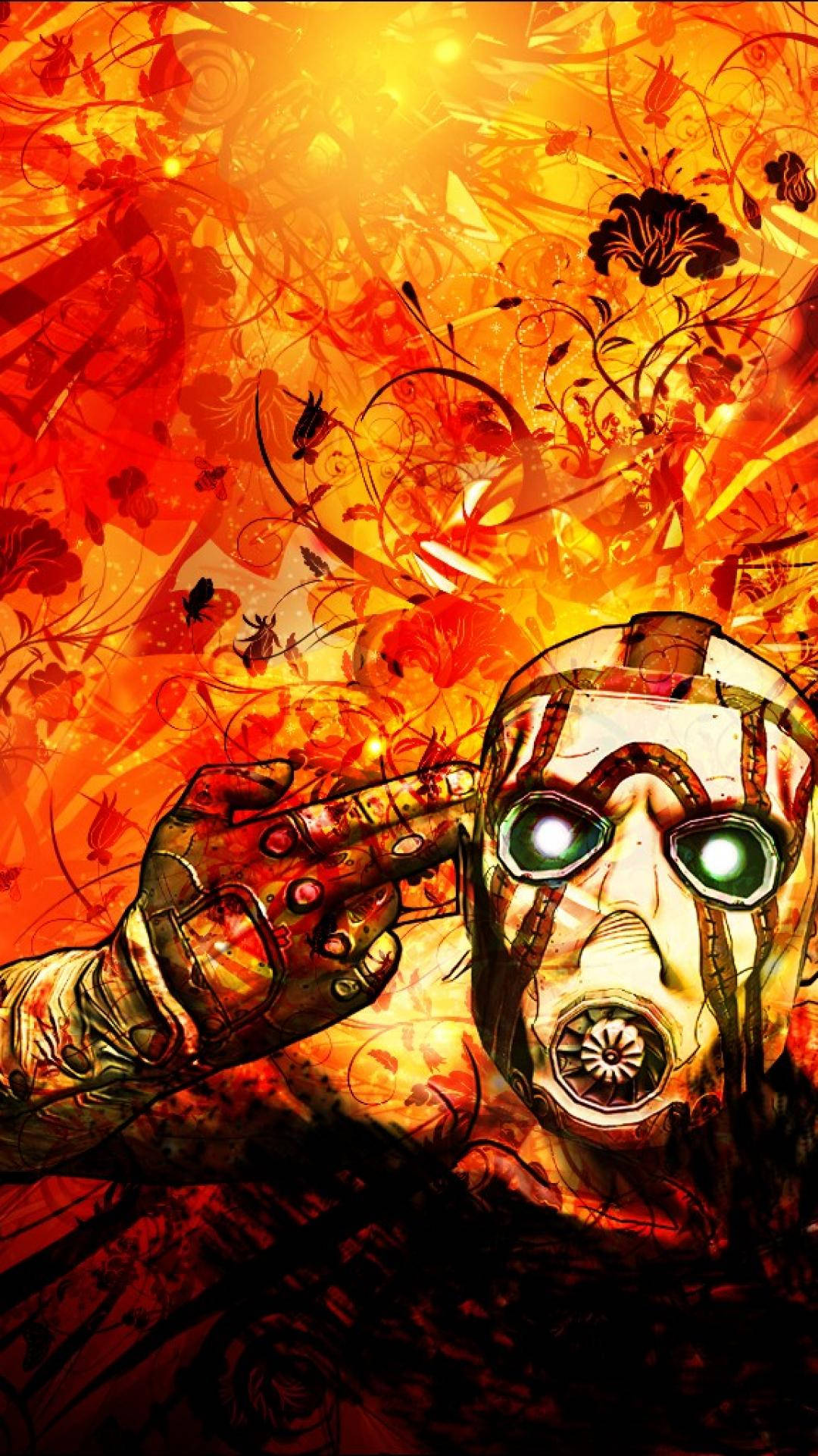 An iphone with a colorful Borderlands wallpaper Wallpaper