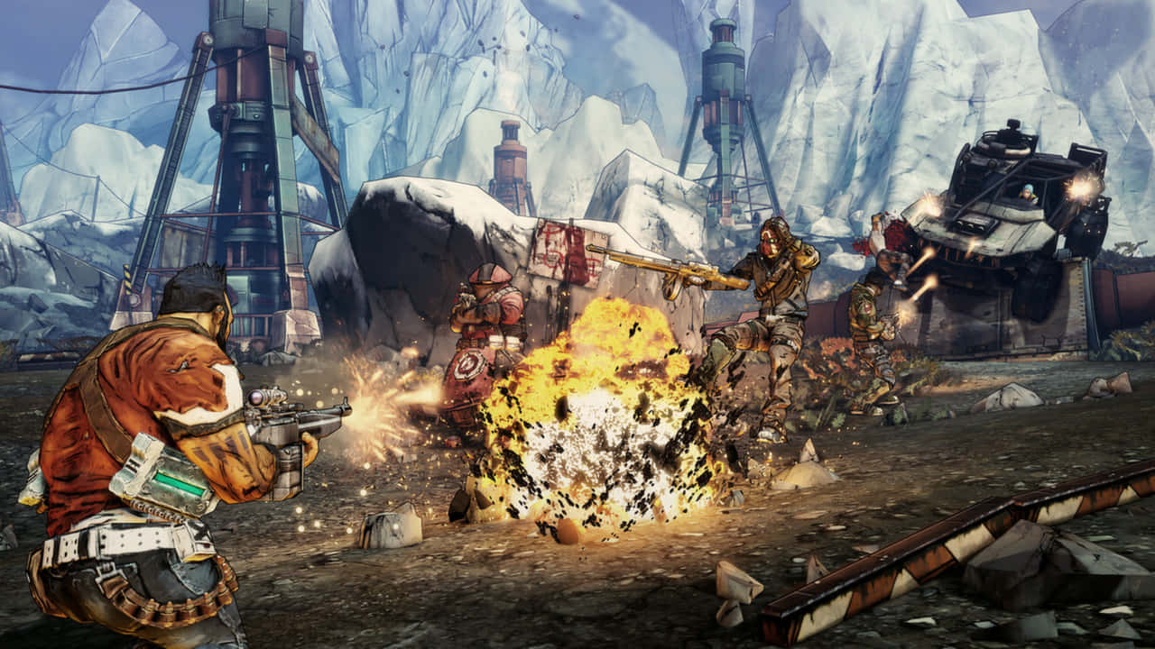 Adegan Pertempuran Eksplosif Borderlands2 Wallpaper