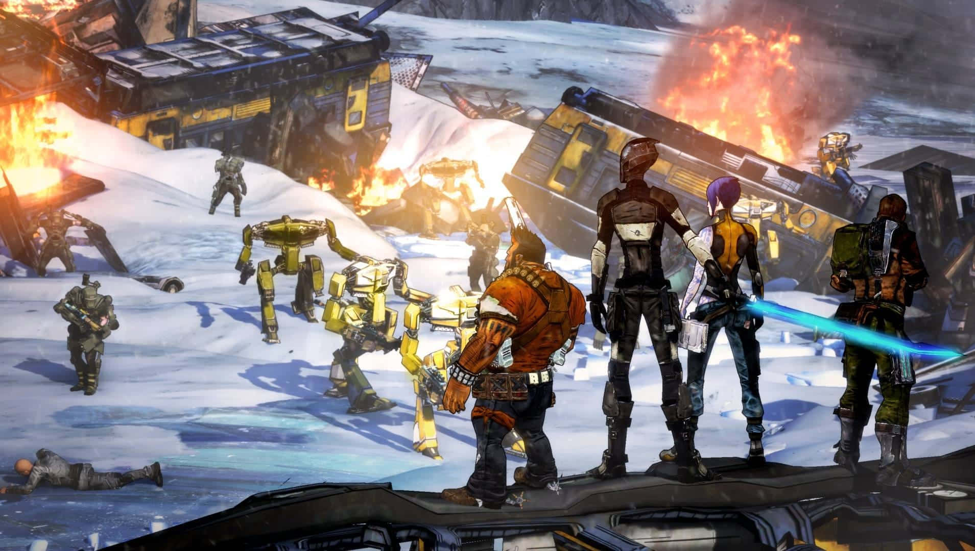 Borderlands2 Helden Kijken Naar Explosie Achtergrond