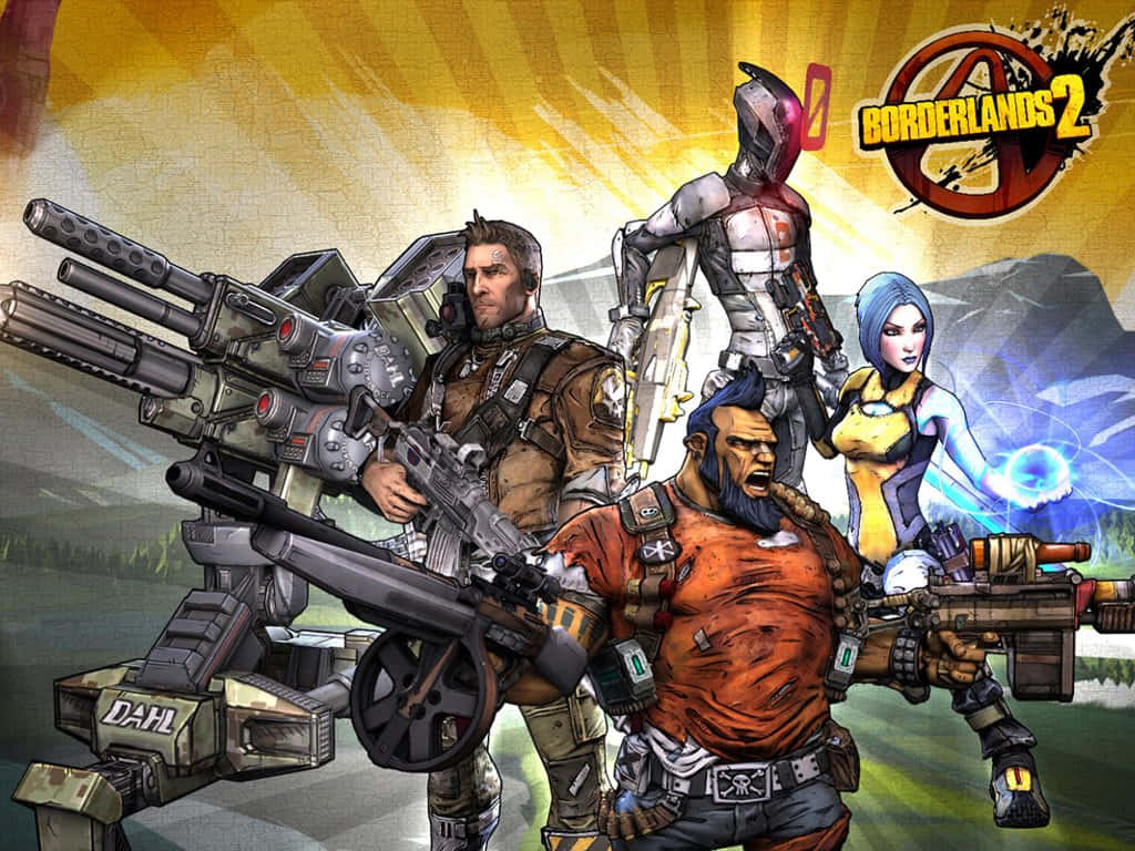 Borderlands2 Vault Hunters Klaar Voor Actie Achtergrond