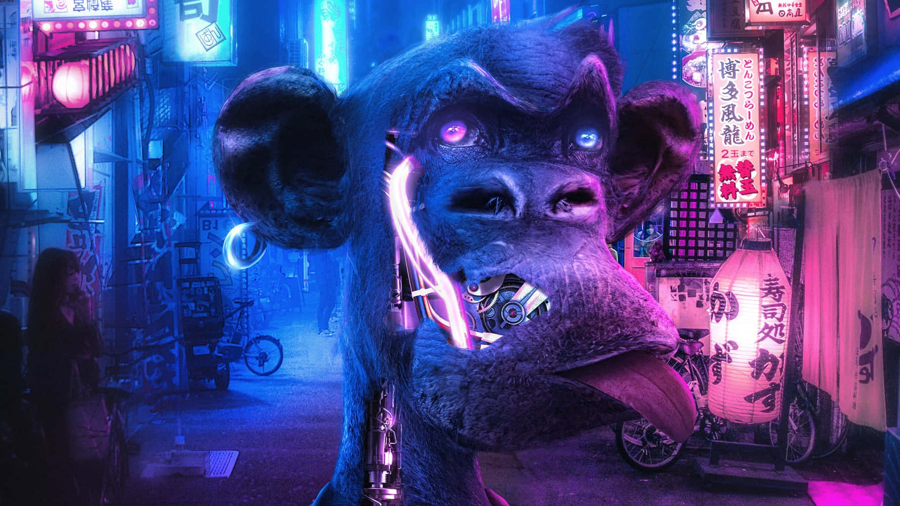 A Monkey In A Neon City With Neon Lights Wallpaper