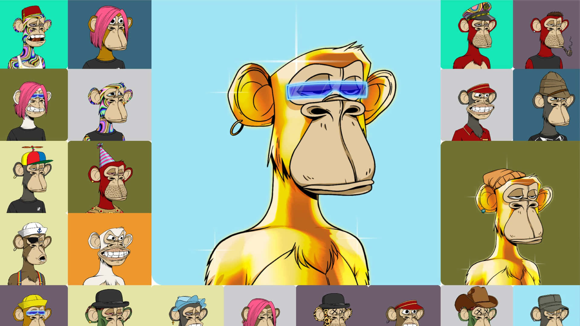 A Cartoon Monkey With Different Hats And Glasses Wallpaper