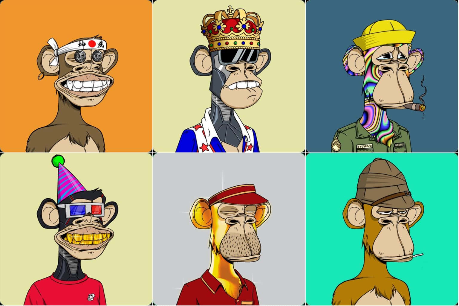 Ungrupo De Monos De Dibujos Animados En Diferentes Poses Fondo de pantalla