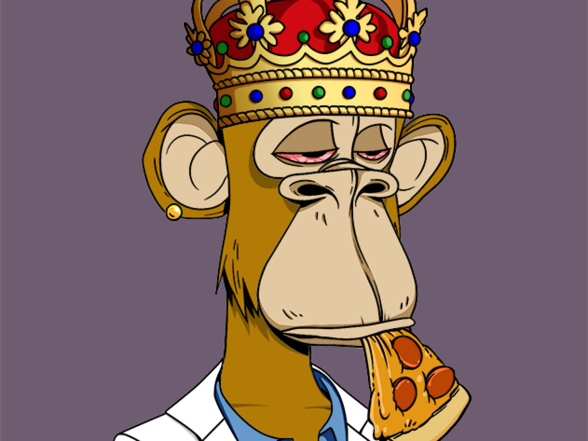 Bored Ape Yacht Club With Crown And Pizza Background