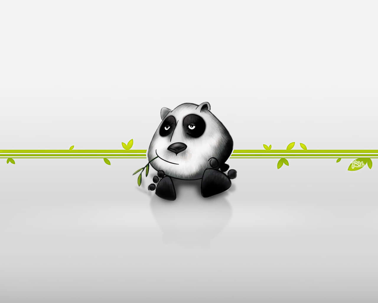 A Panda Bear With A Green Leaf On His Head Wallpaper
