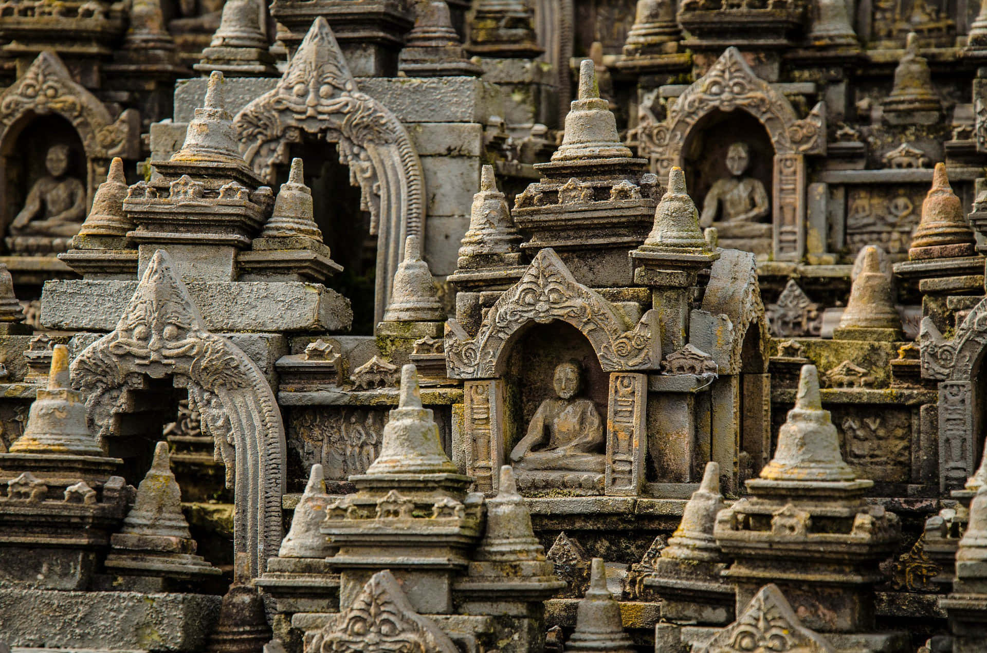 Templode Borobudur Muchas Estatuas De Buda Fondo de pantalla