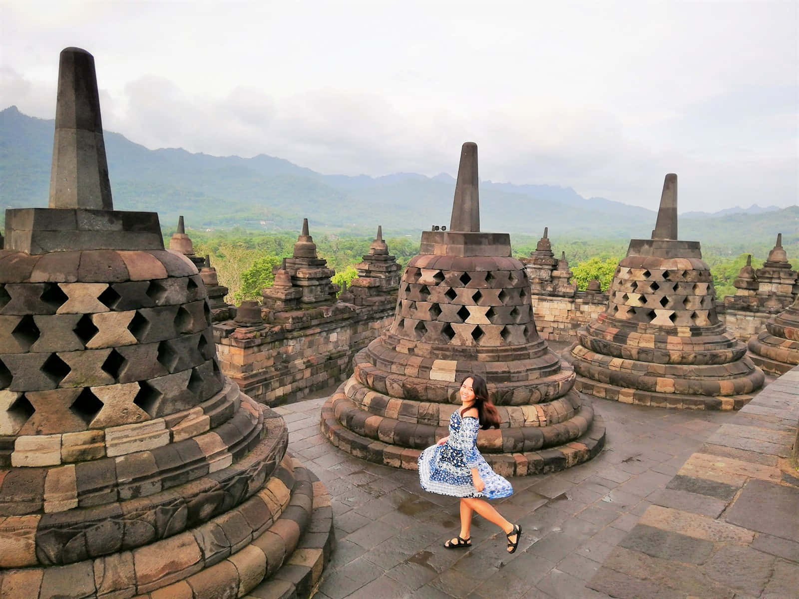 Sorrisoenigmatico Al Tempio Storico Di Borobudur Sfondo