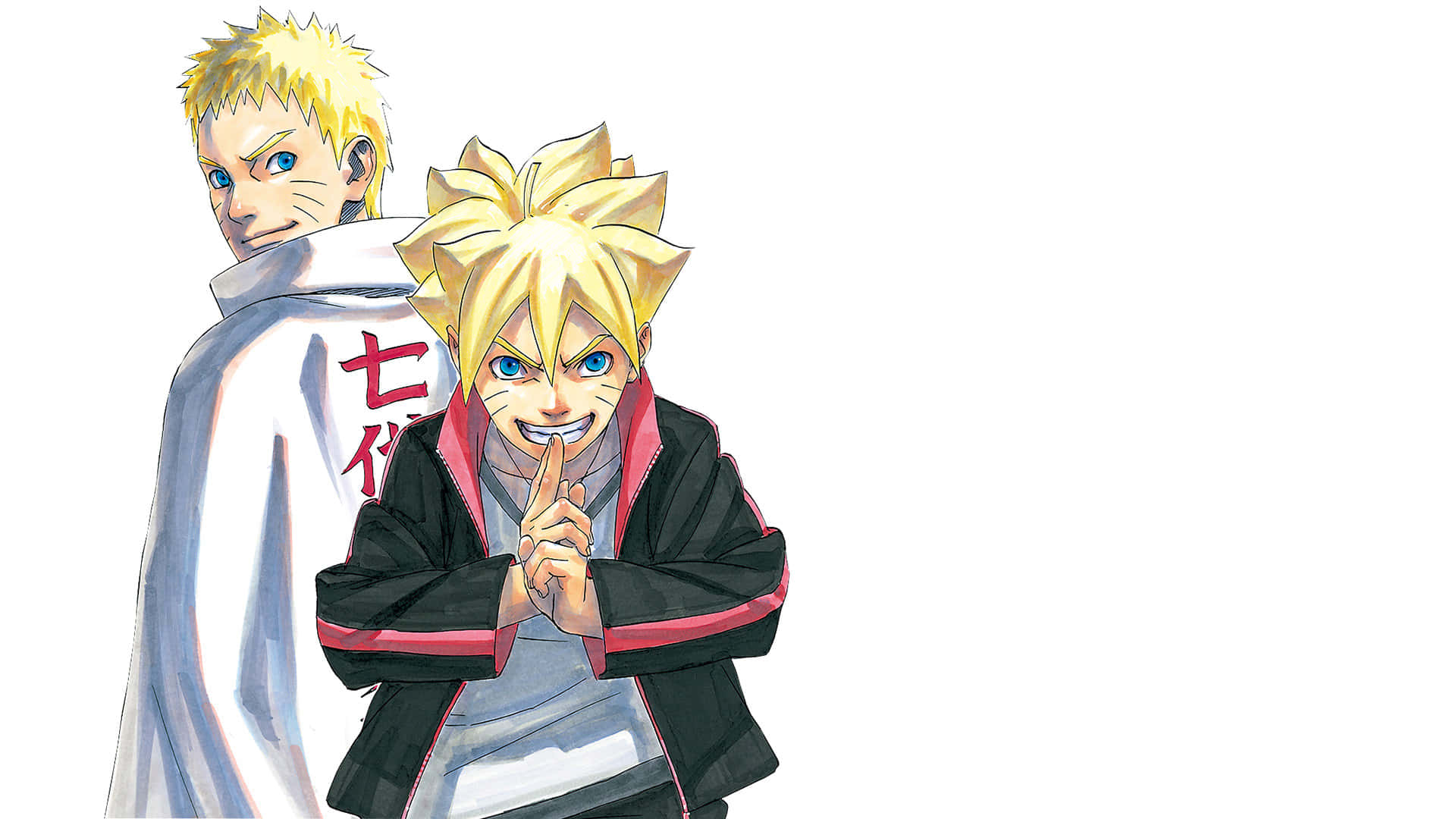 Boruto and his father, Naruto, stare off into the horizon as they prepare for the next generation of shinobi. Wallpaper