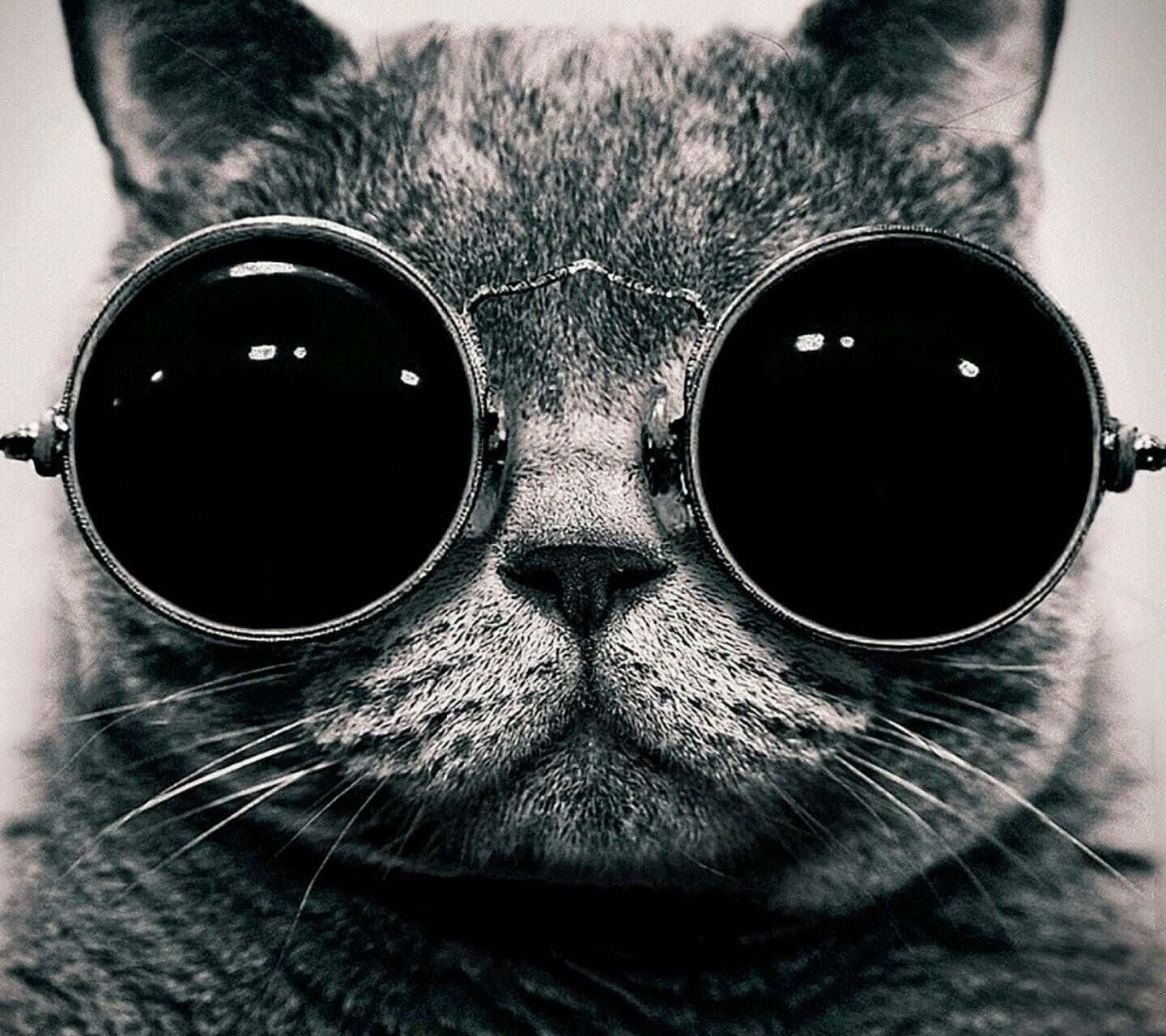 Boss Cat With Round Glass Wallpaper