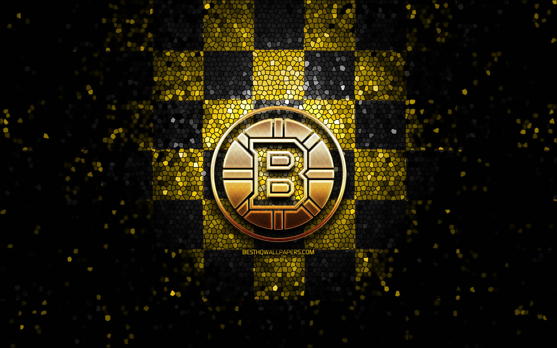 Boston Bruins Logo Glittery Checkerboard Wallpaper
