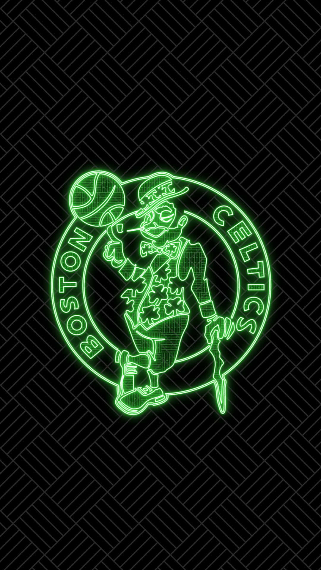 "Boston Celtics Logo Illuminated at Night"
