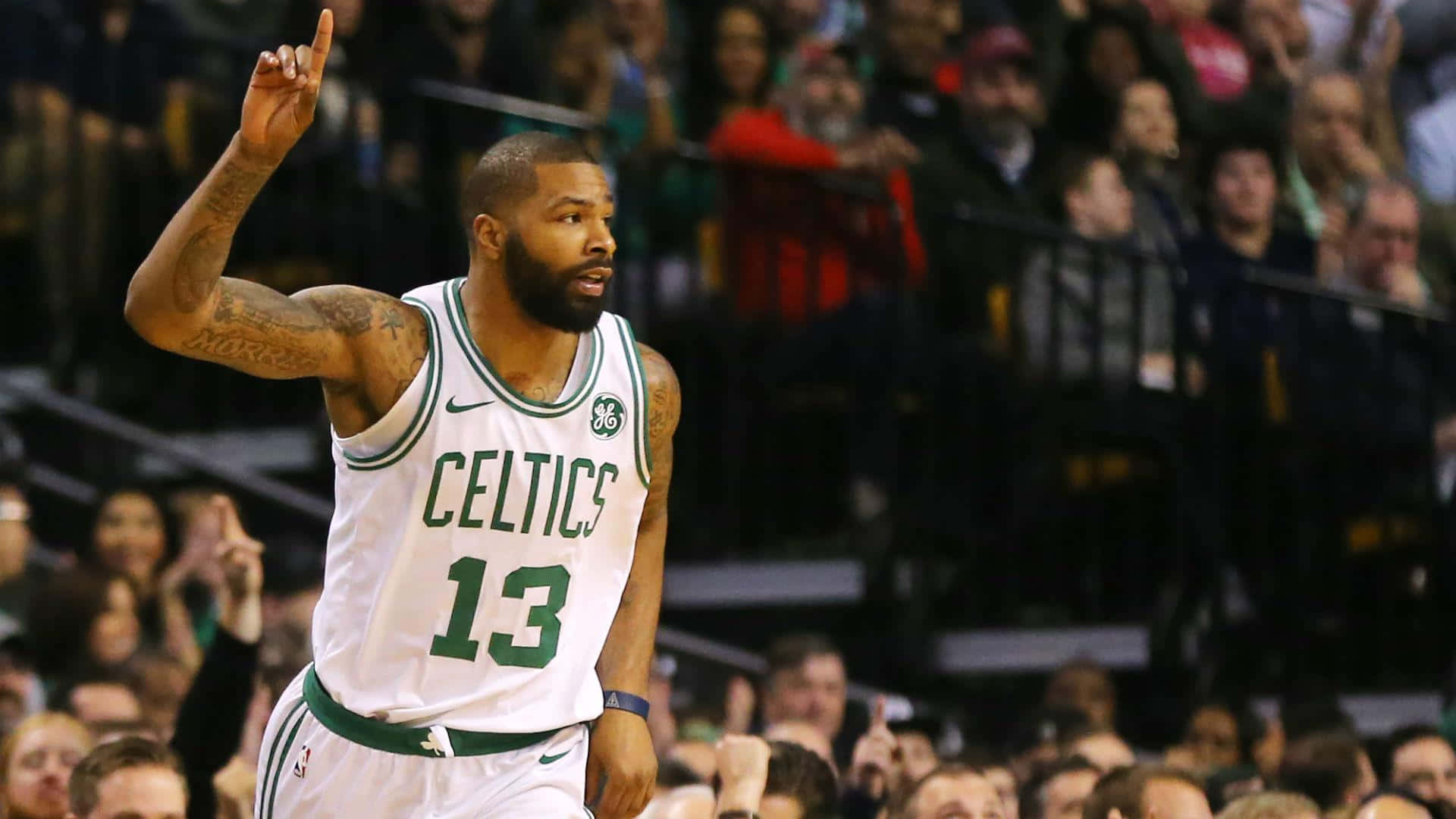Boston Celtics Marcus Morris Scoring Versus Milwaukee Bucks Wallpaper
