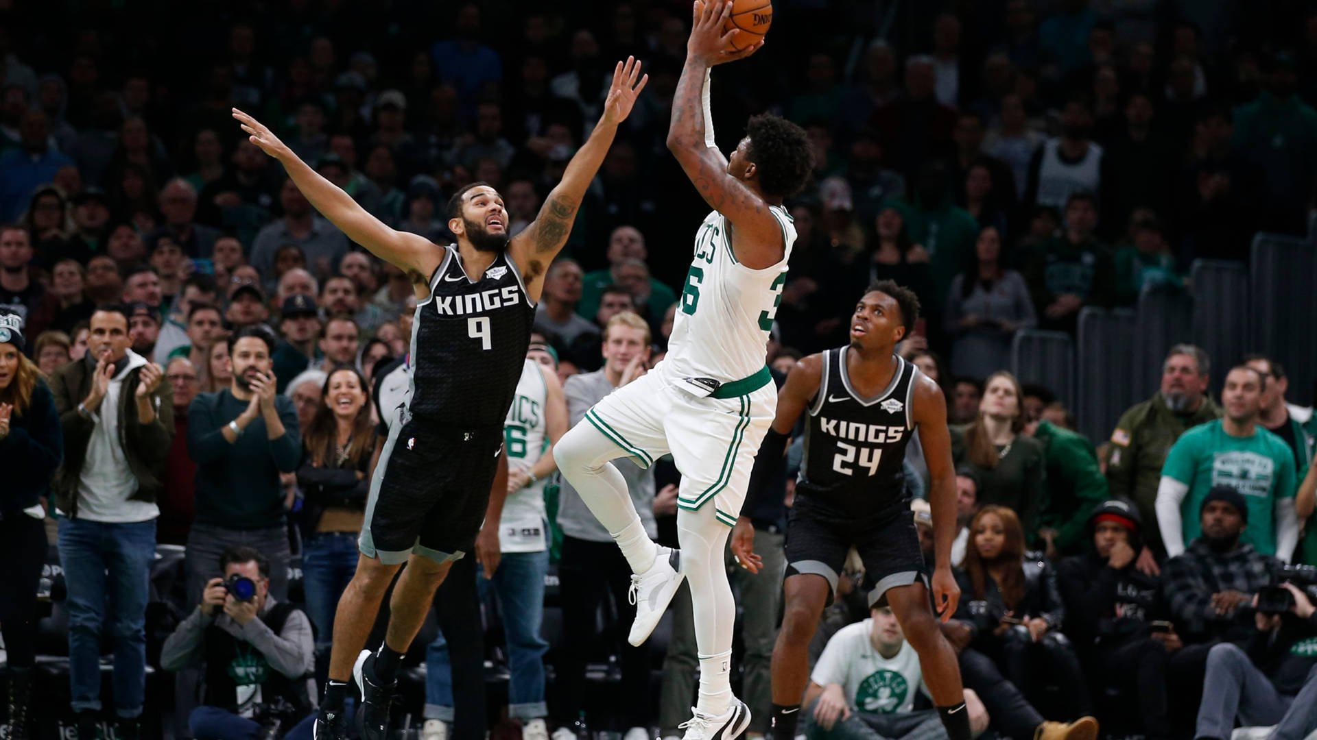 Boston Celtics' Marcus Smart Hitting Basket Wallpaper