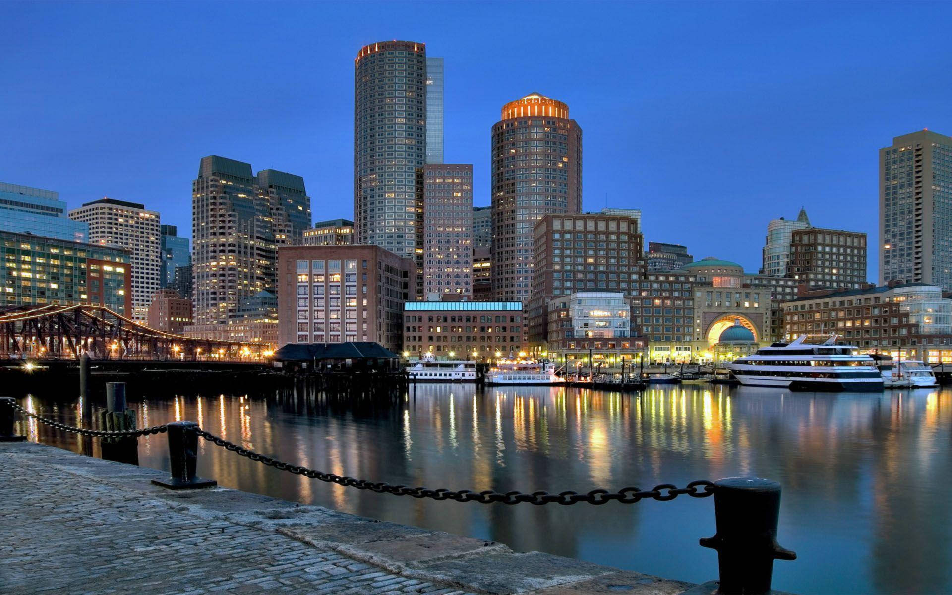Boston Harbor American City Background Wallpaper