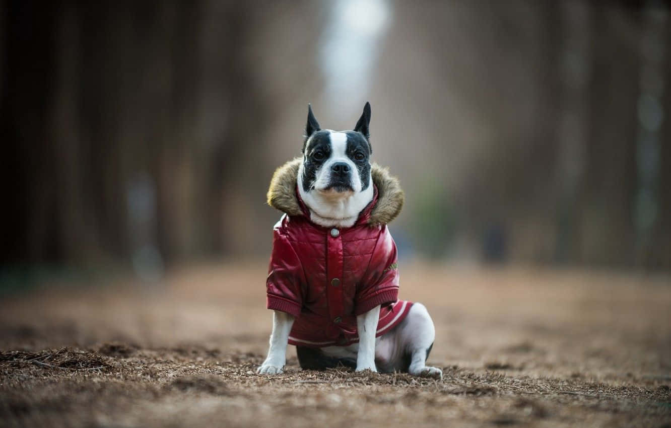 Imagende Un Boston Terrier Con Chaqueta De Invierno.