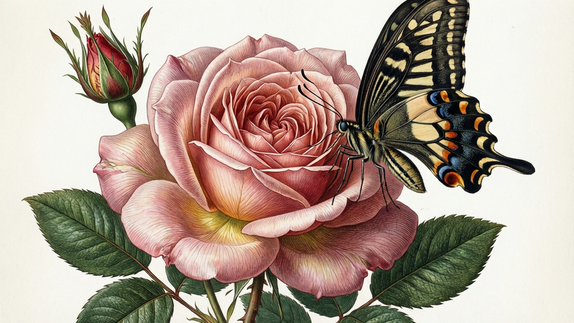 Étude Botanique de Rose Fonds d'écran