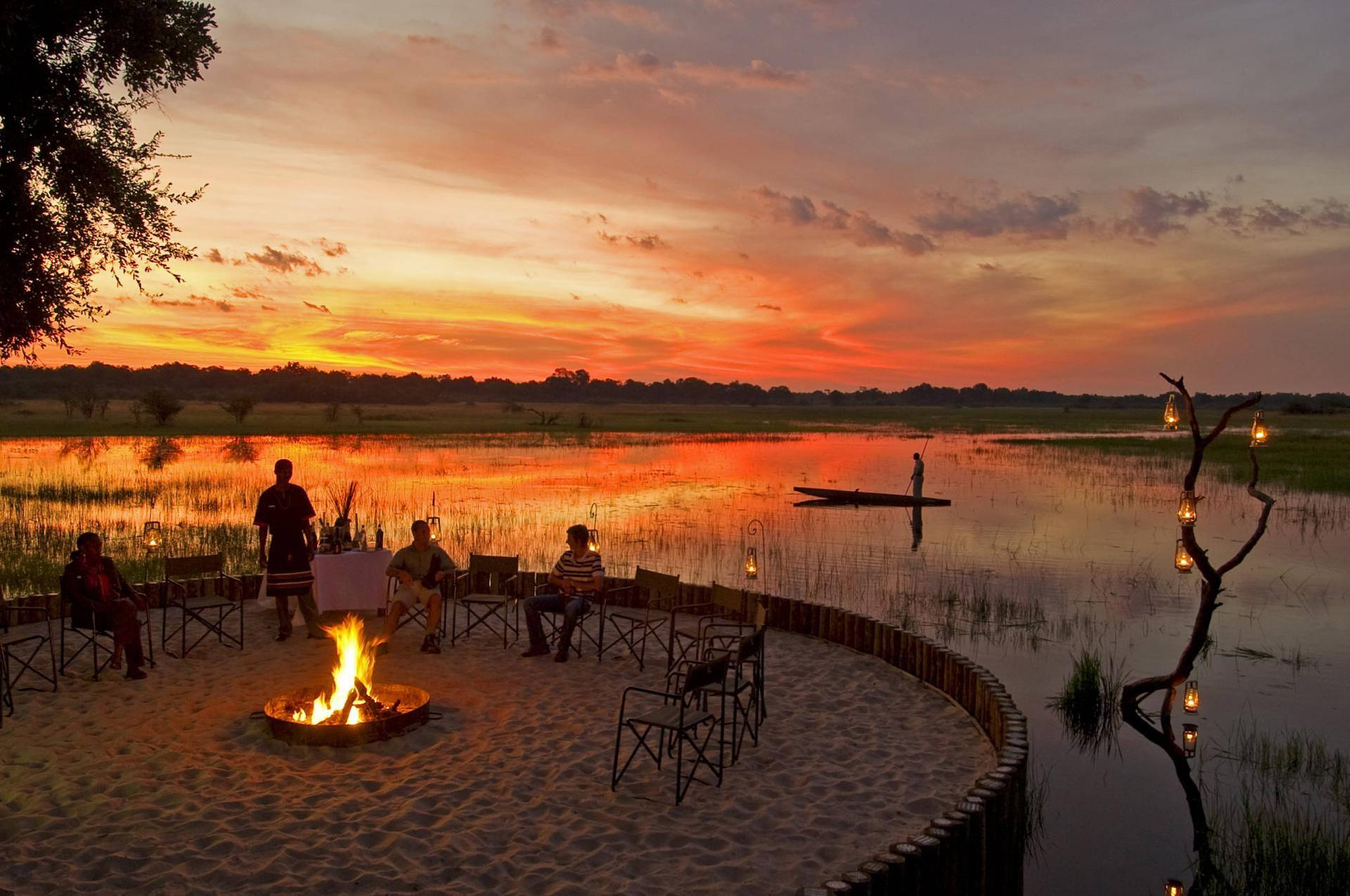 Botswana Bonfire At Sunset Wallpaper