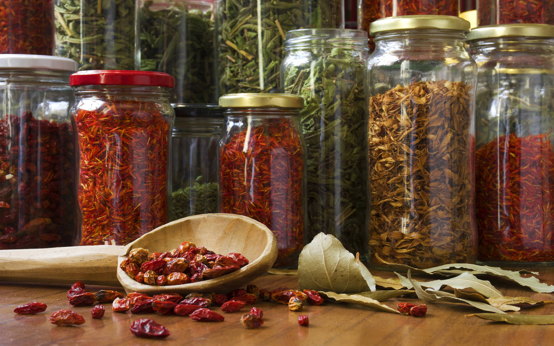 Bottled Dried Spice And Herbs Wallpaper