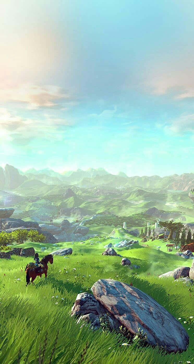 Majestic view of the Kingdom of Hyrule from The Legend of Zelda: Breath of the Wild