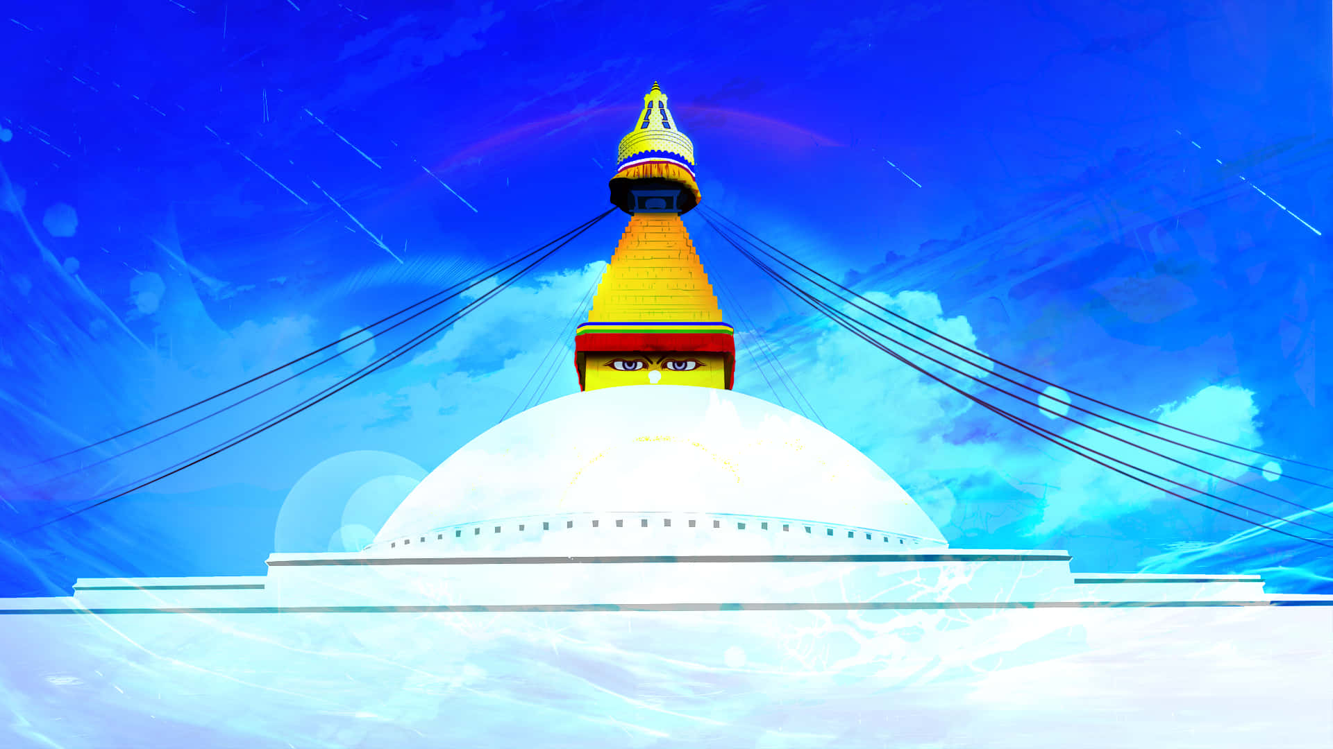 Boudhanath Stupa Digital Painting Blue Wallpaper